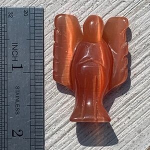 1.75" Orange Optic Glass Cat's Eye Guardian Angel Figurine Feathered Wing Figure